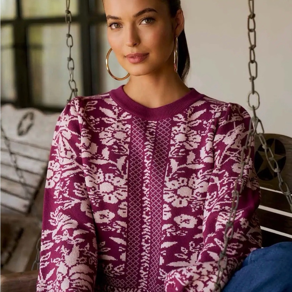 AVARA Anastasia Printed Knit Sweater - size L, NWT
